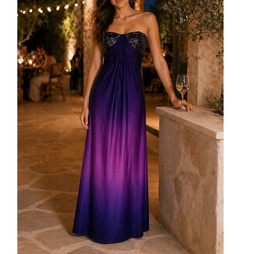 Adrianna Papell Sz 4 Purple Ombré Strapless Fairy Goddess Prom Formal Dress Y2K